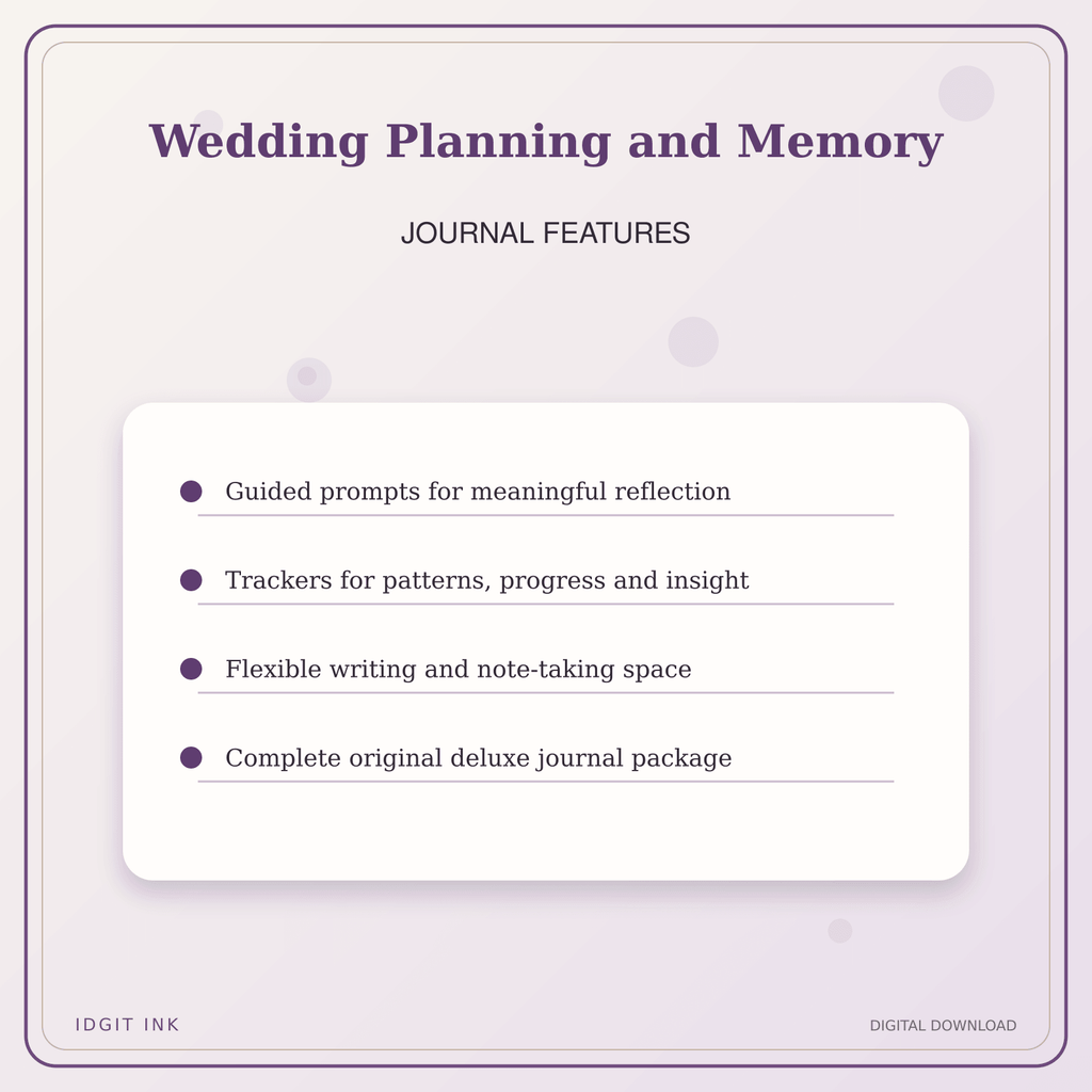 Idgit Ink Wedding Planning and Memory deluxe journal and planner bundle — journal prompts and reflection features