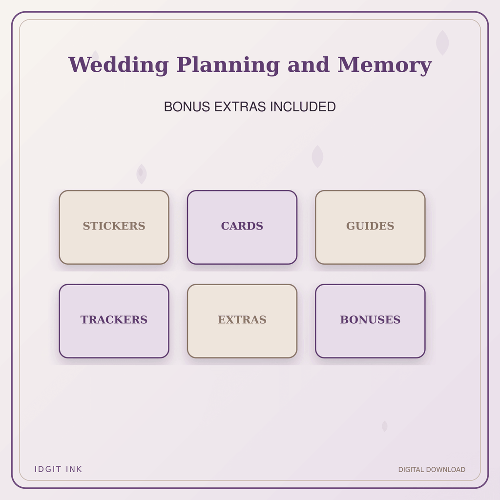 Idgit Ink Wedding Planning and Memory deluxe journal and planner bundle — included digital stickers and cards
