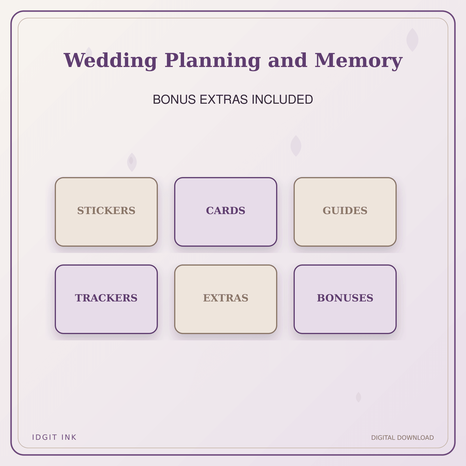 Idgit Ink Wedding Planning and Memory deluxe journal and planner bundle — included digital stickers and cards