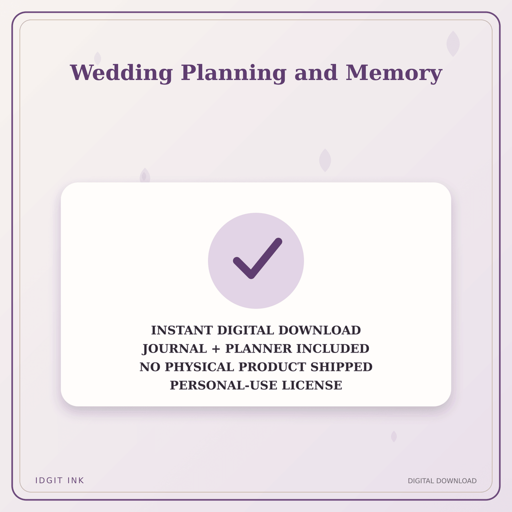 Idgit Ink Wedding Planning and Memory deluxe journal and planner bundle — instant download and no physical product notice