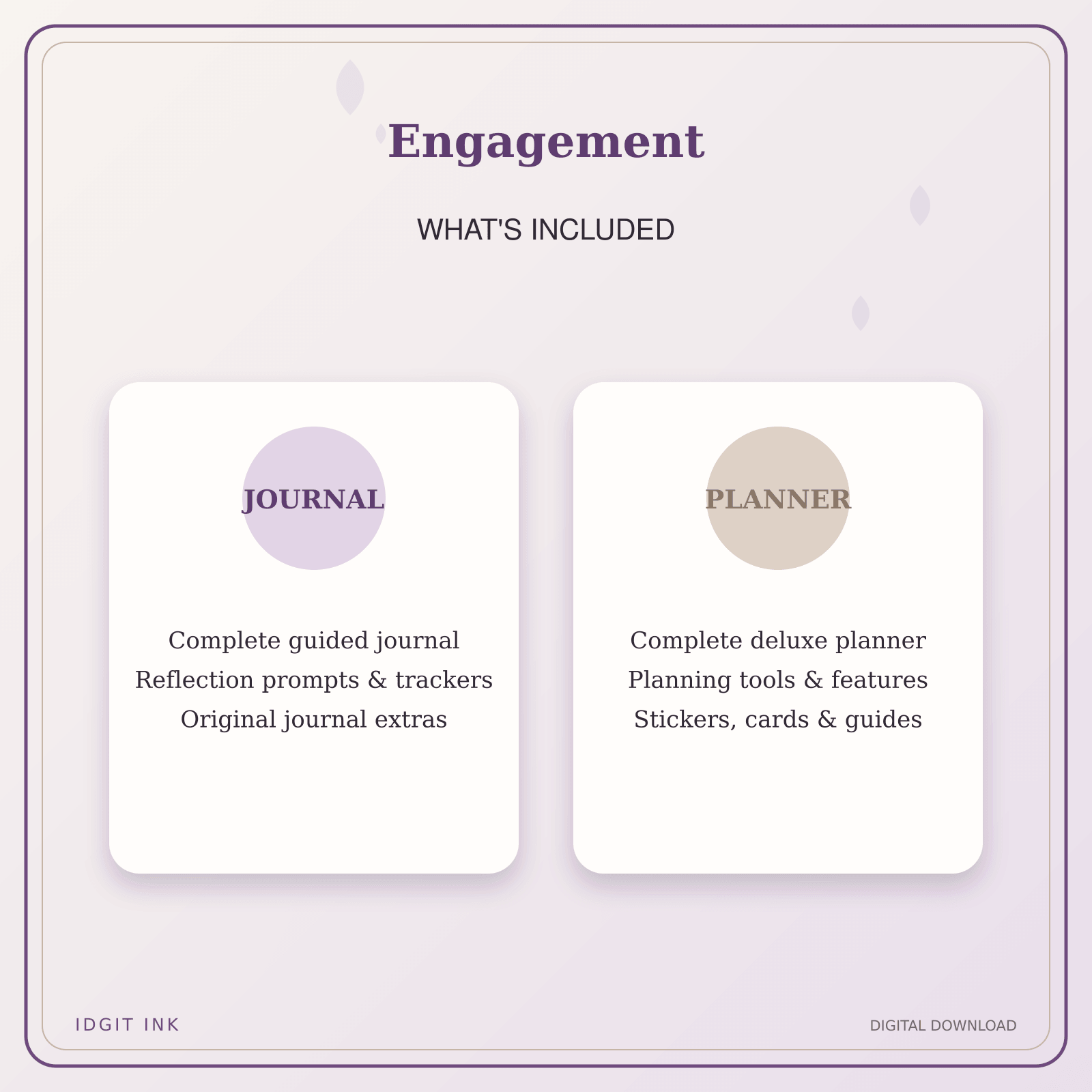 Idgit Ink Engagement deluxe journal and planner bundle — complete journal and planner bundle contents