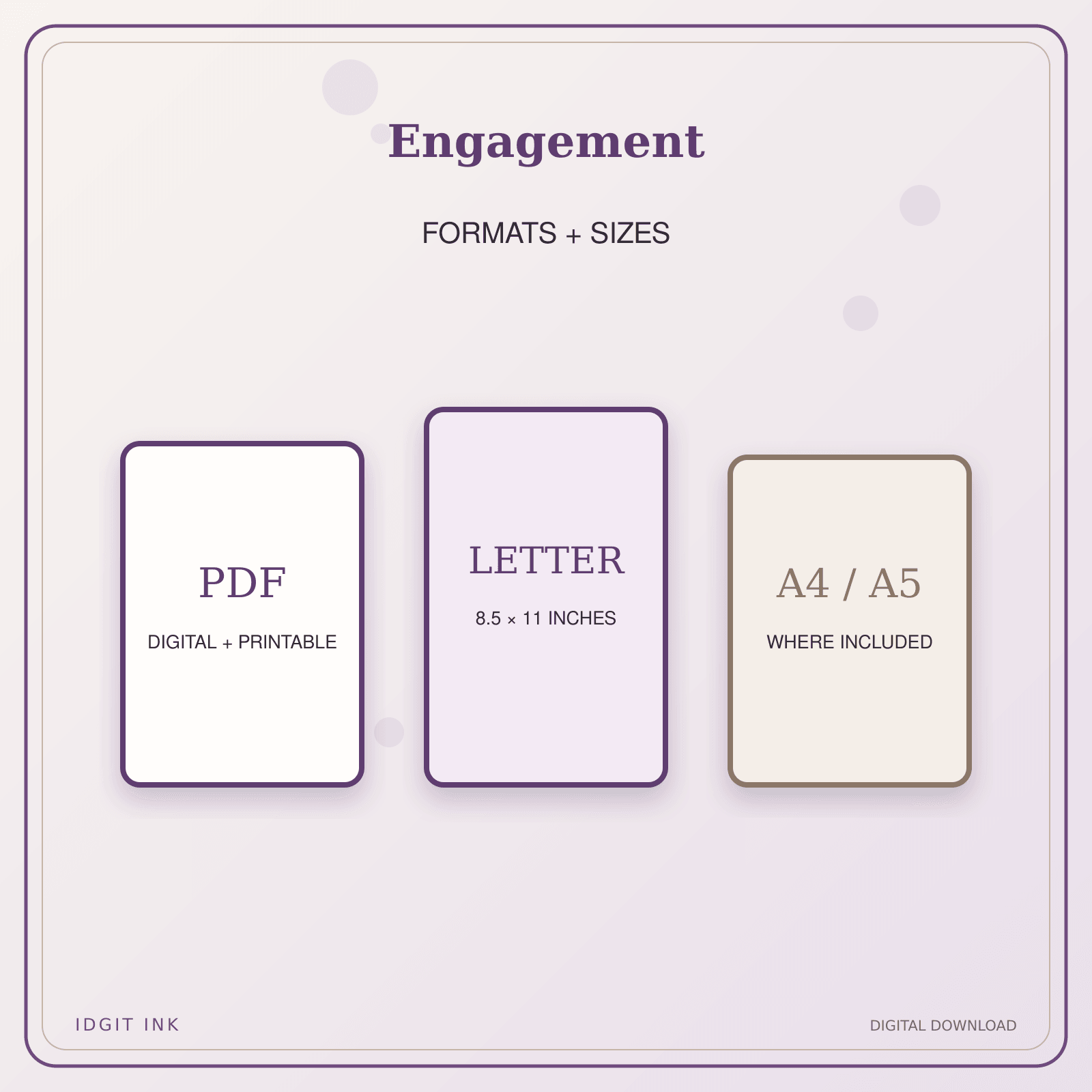 Idgit Ink Engagement deluxe journal and planner bundle — digital formats and available page sizes