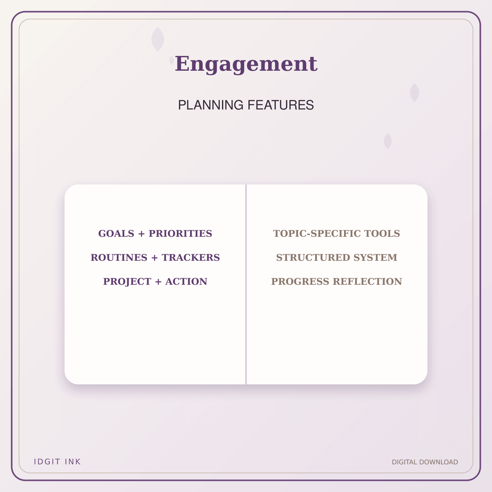 Idgit Ink Engagement deluxe journal and planner bundle — planner organization and planning features