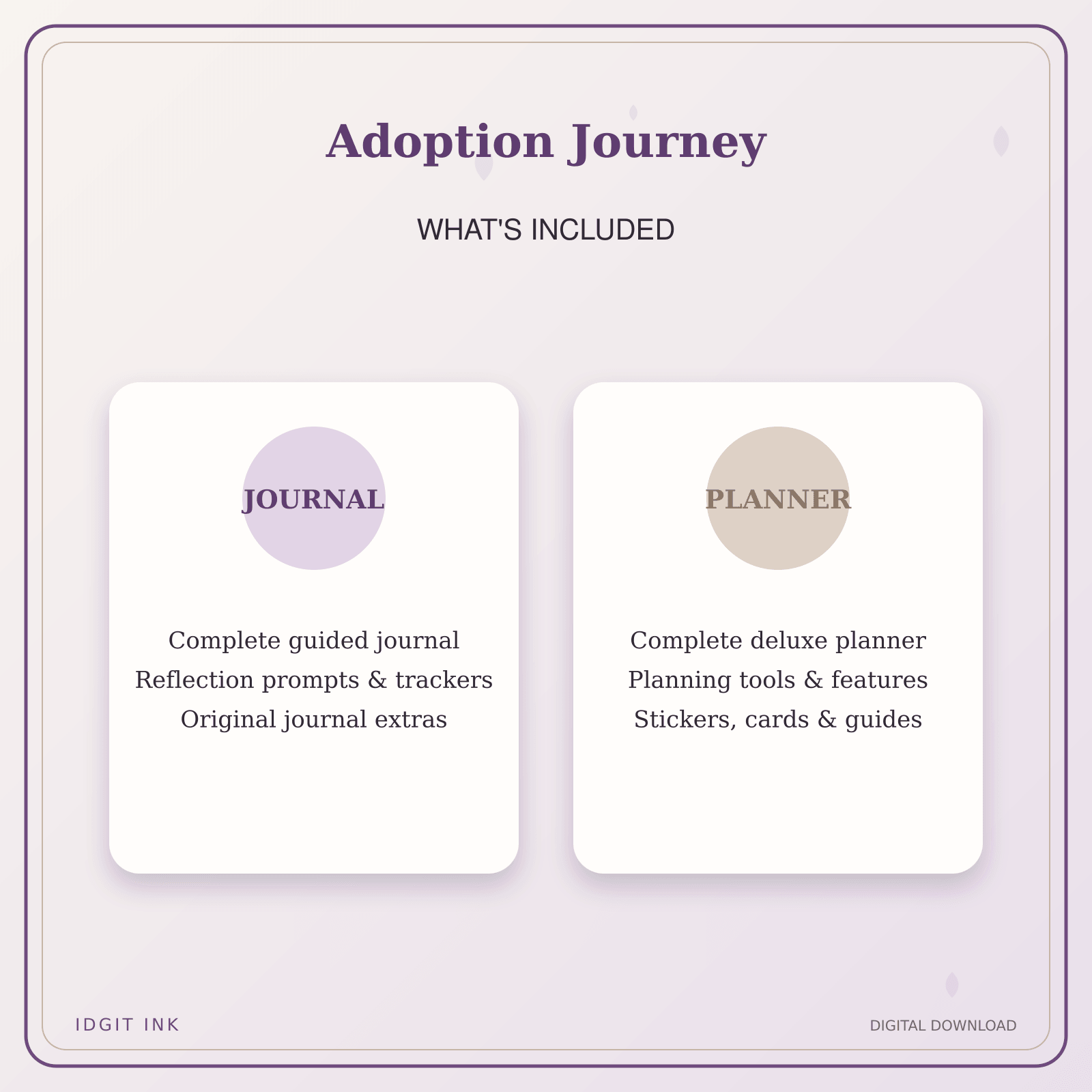 Idgit Ink Adoption Journey deluxe journal and planner bundle — complete journal and planner bundle contents