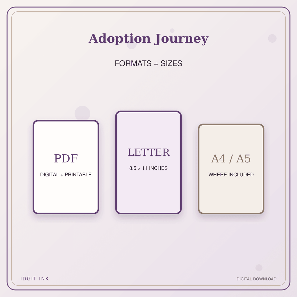 Idgit Ink Adoption Journey deluxe journal and planner bundle — digital formats and available page sizes