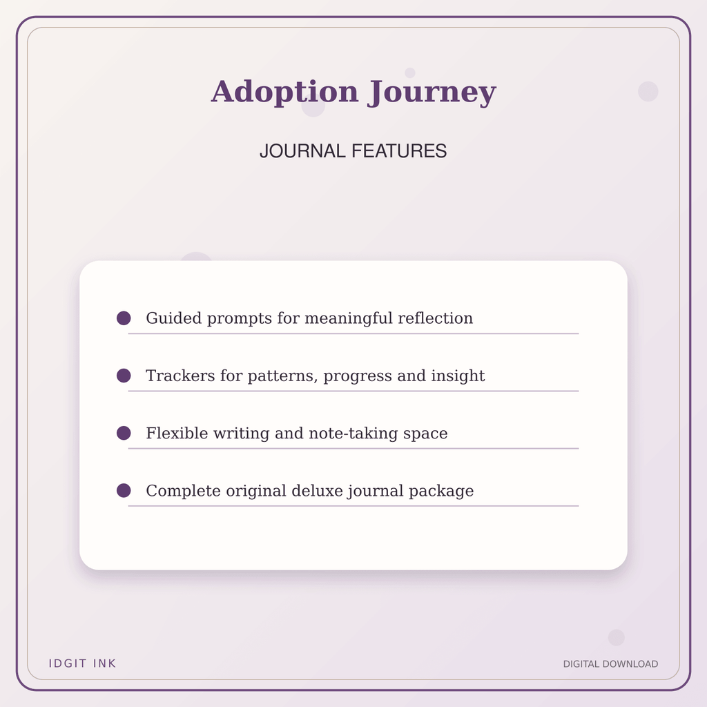 Idgit Ink Adoption Journey deluxe journal and planner bundle — journal prompts and reflection features