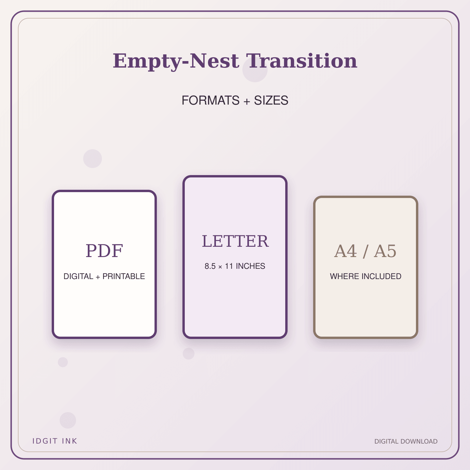 Idgit Ink Empty-Nest Transition deluxe journal and planner bundle — digital formats and available page sizes