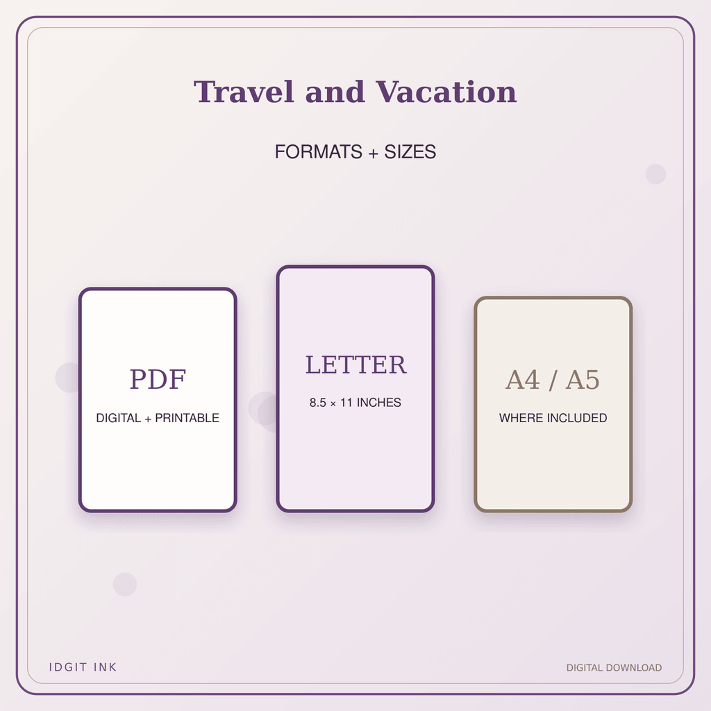 Idgit Ink Travel and Vacation deluxe journal and planner bundle — digital formats and available page sizes