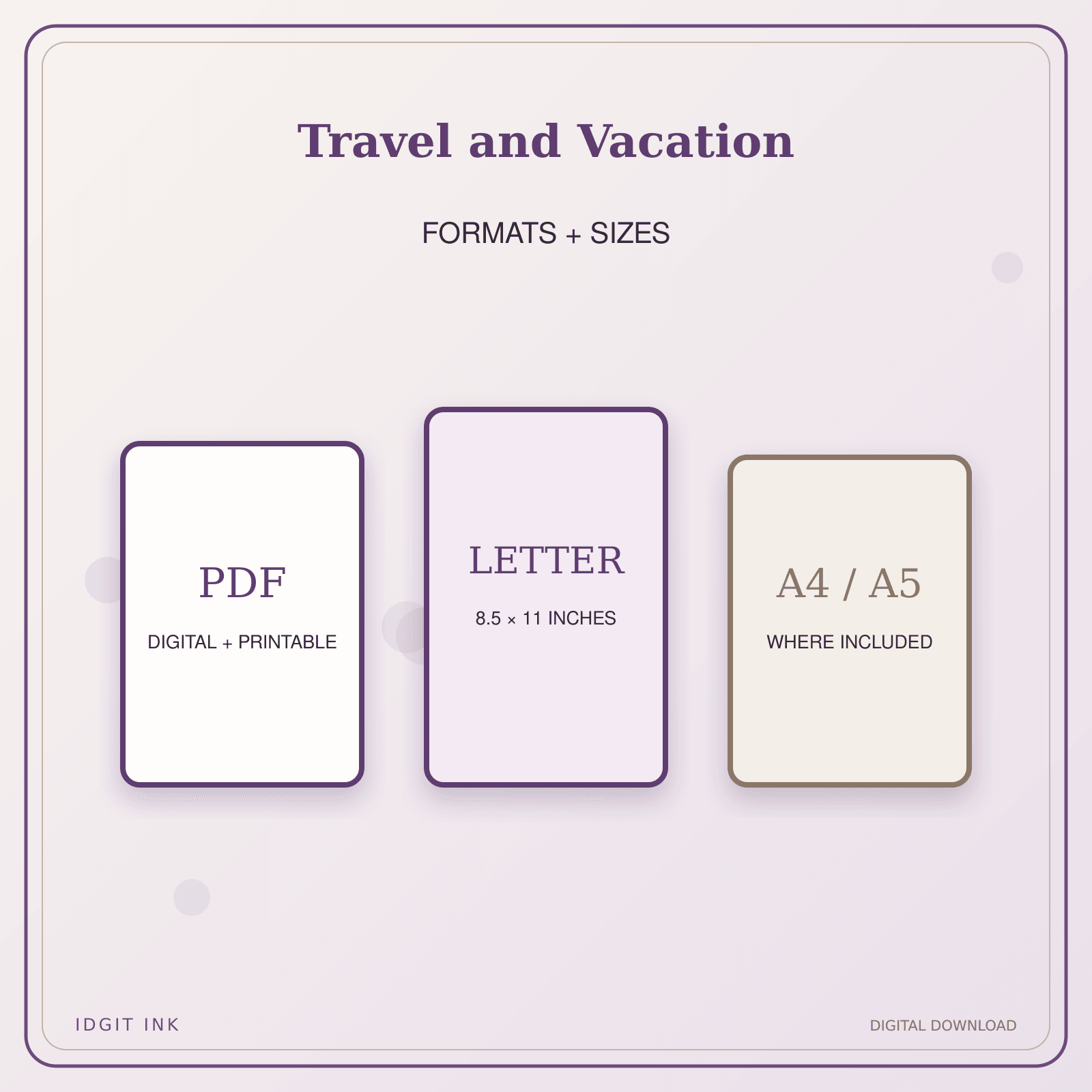 Idgit Ink Travel and Vacation deluxe journal and planner bundle — digital formats and available page sizes