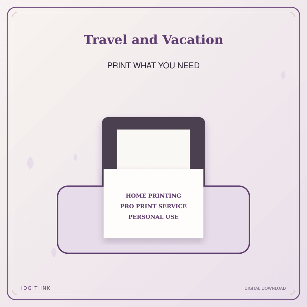 Idgit Ink Travel and Vacation deluxe journal and planner bundle — home and professional printing information