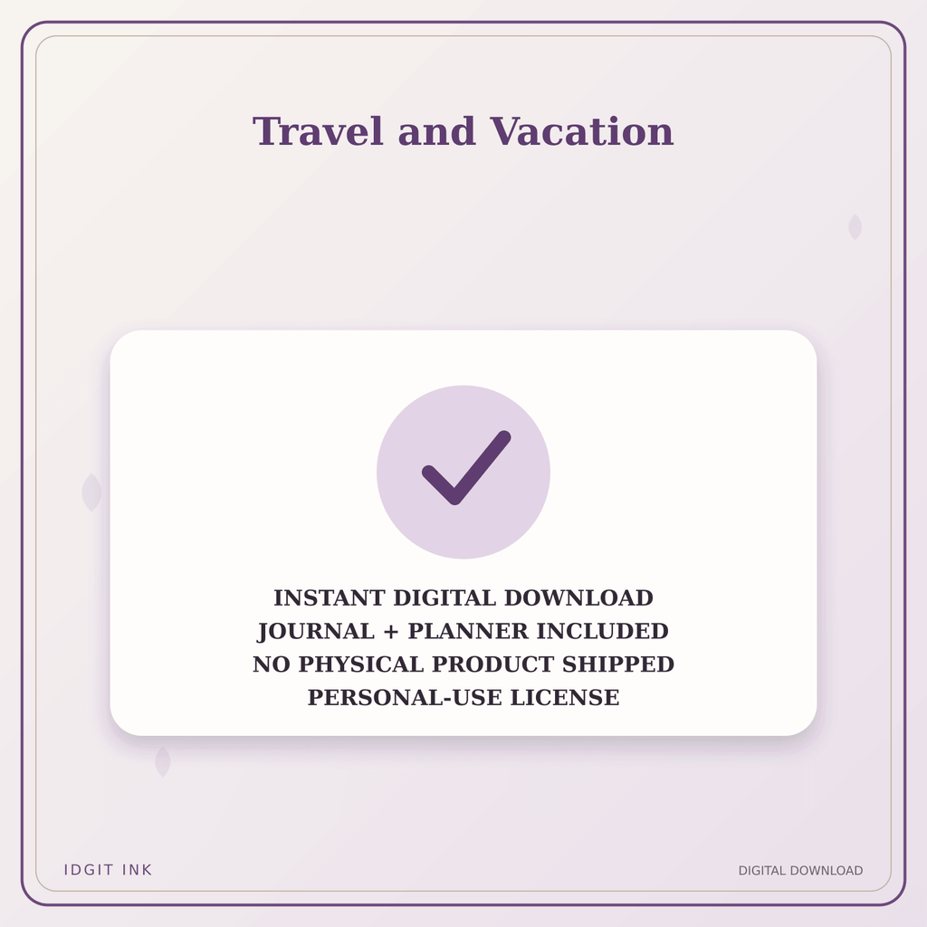Idgit Ink Travel and Vacation deluxe journal and planner bundle — instant download and no physical product notice
