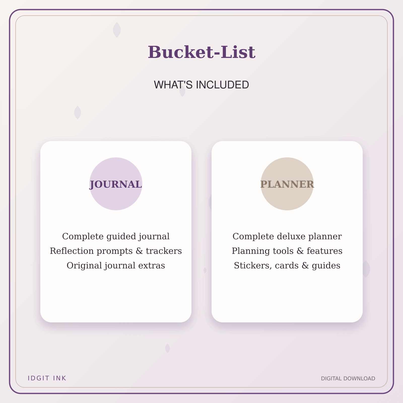 Idgit Ink Bucket-List deluxe journal and planner bundle — complete journal and planner bundle contents