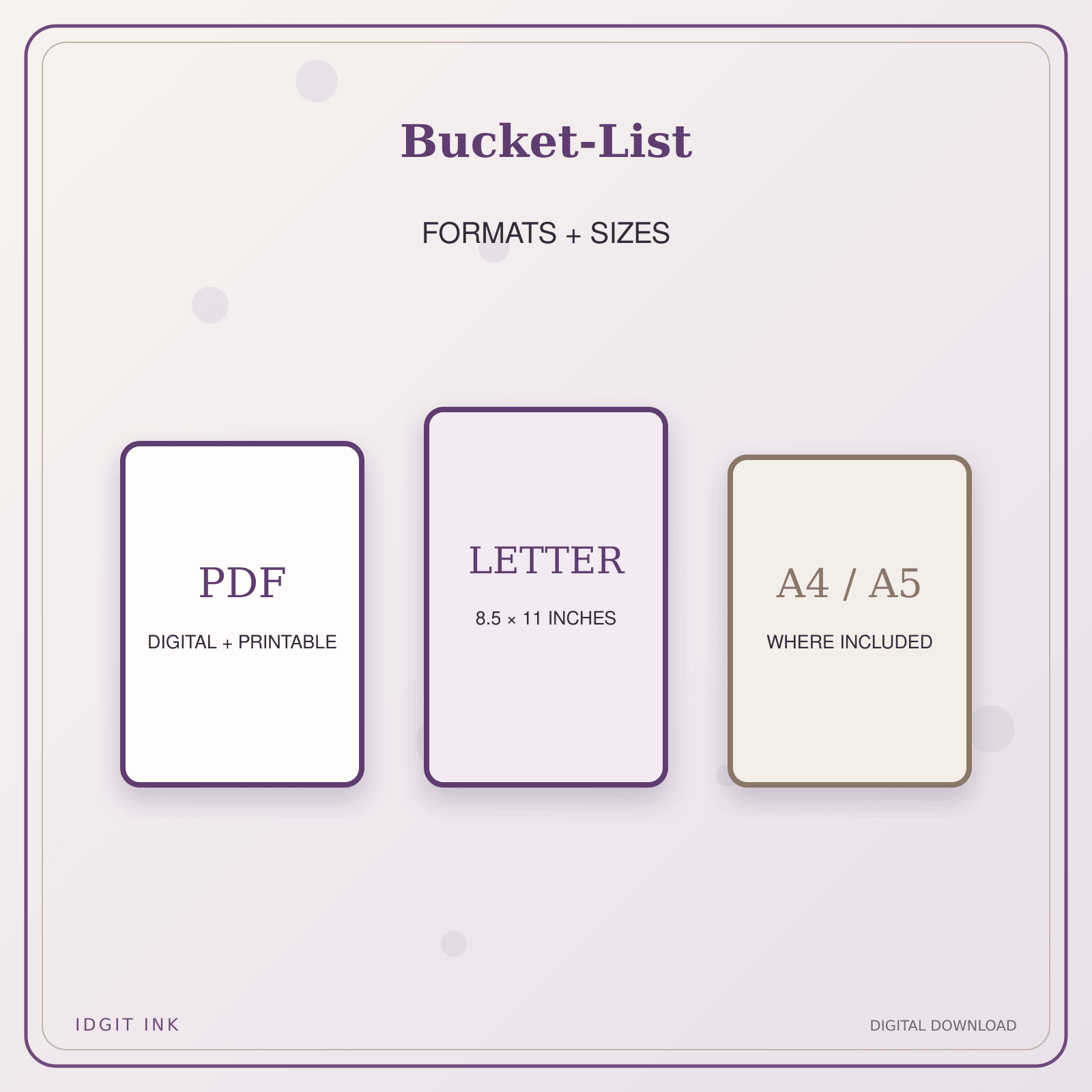 Idgit Ink Bucket-List deluxe journal and planner bundle — digital formats and available page sizes