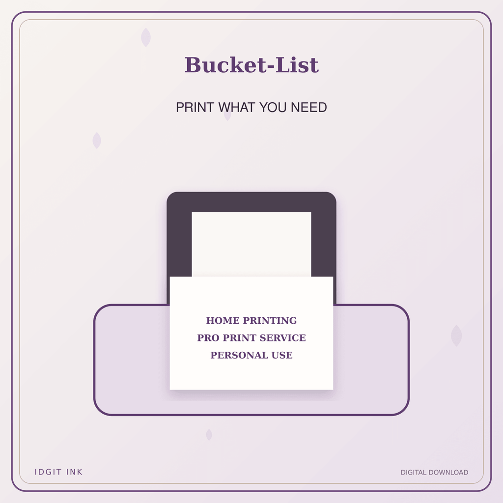 Idgit Ink Bucket-List deluxe journal and planner bundle — home and professional printing information