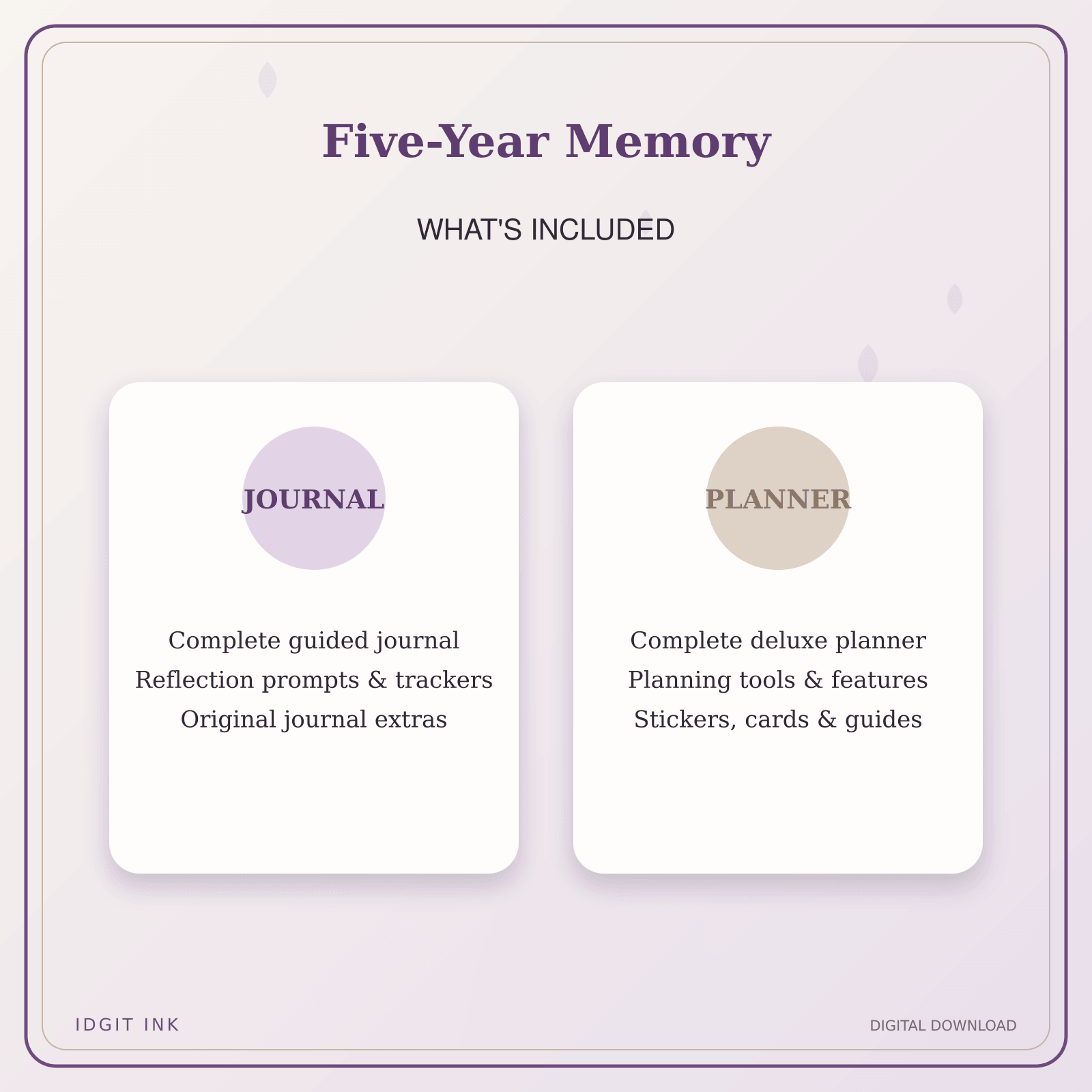 Idgit Ink Five-Year Memory deluxe journal and planner bundle — complete journal and planner bundle contents