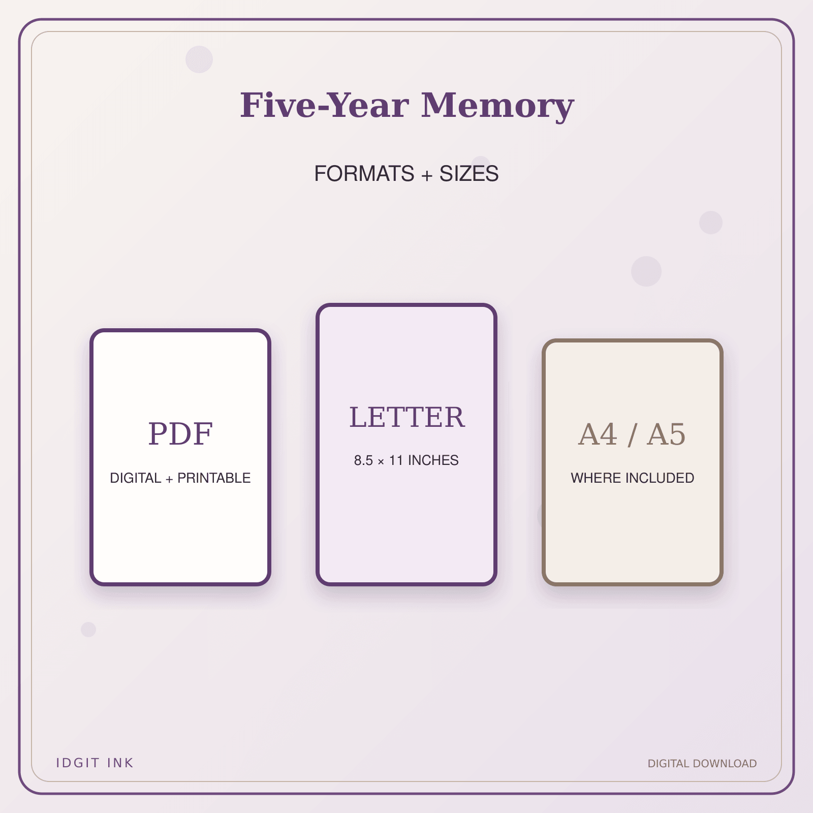 Idgit Ink Five-Year Memory deluxe journal and planner bundle — digital formats and available page sizes