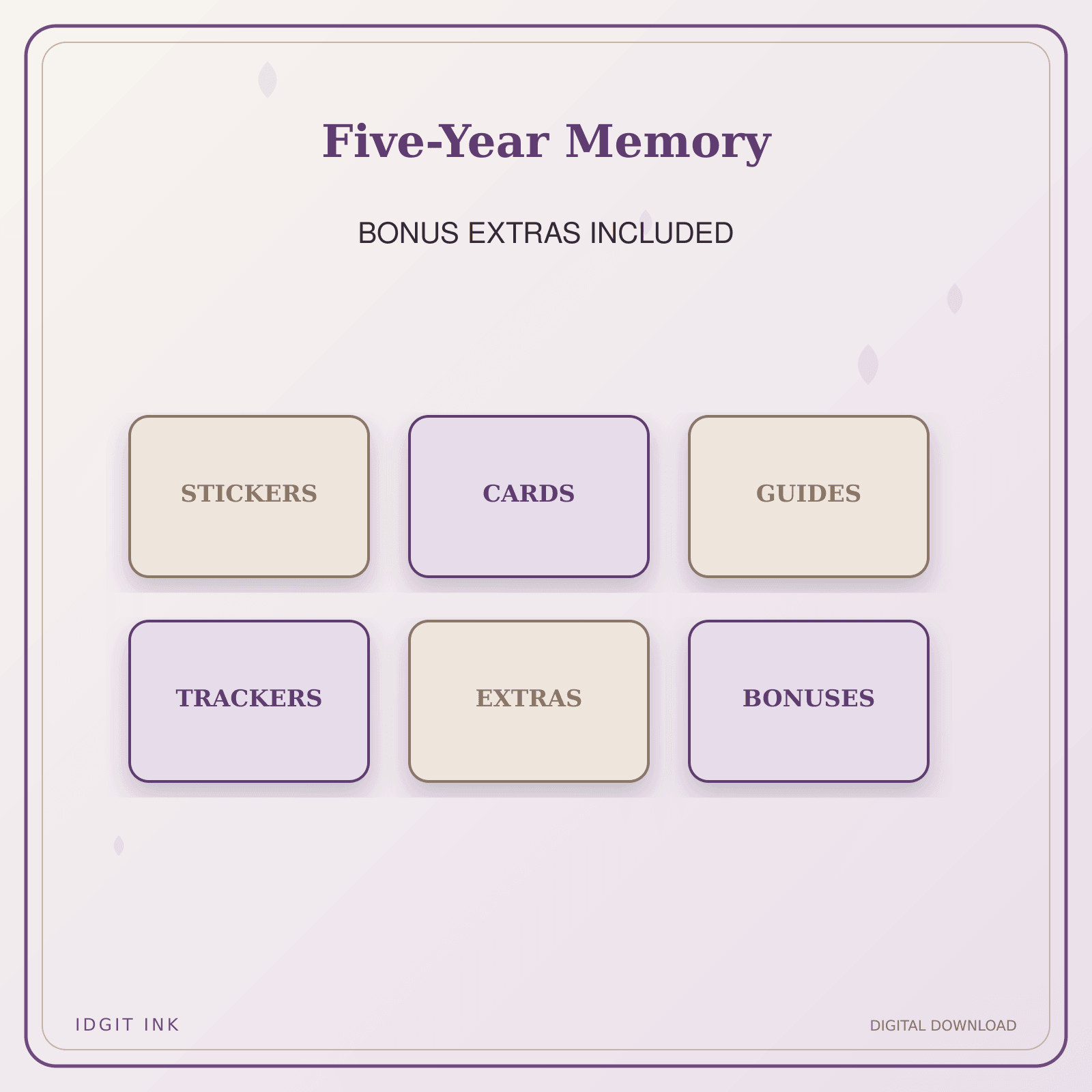 Idgit Ink Five-Year Memory deluxe journal and planner bundle — included digital stickers and cards