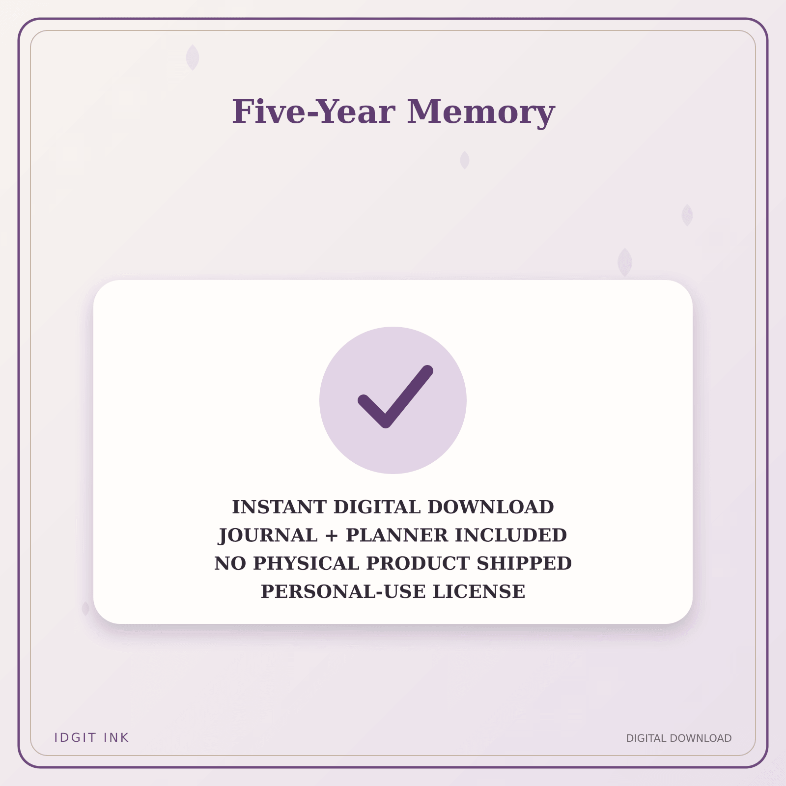 Idgit Ink Five-Year Memory deluxe journal and planner bundle — instant download and no physical product notice