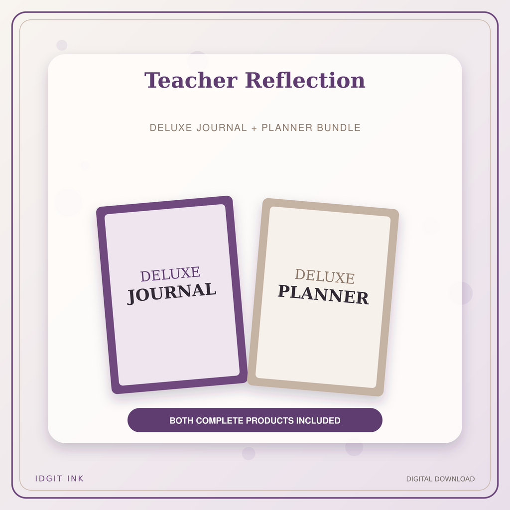 Idgit Ink Teacher Reflection deluxe journal and planner bundle — primary bundle cover showing both deluxe products