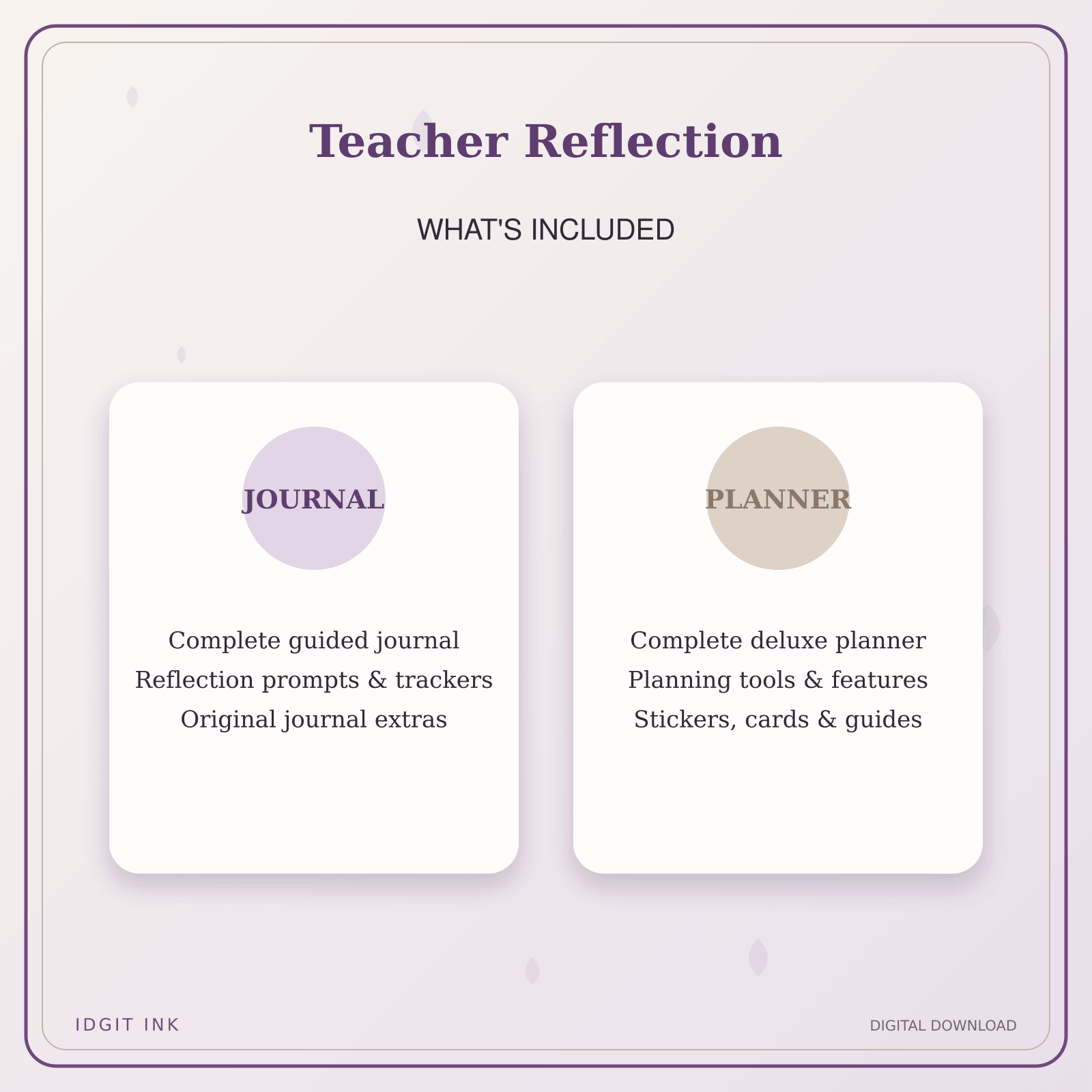 Idgit Ink Teacher Reflection deluxe journal and planner bundle — complete journal and planner bundle contents