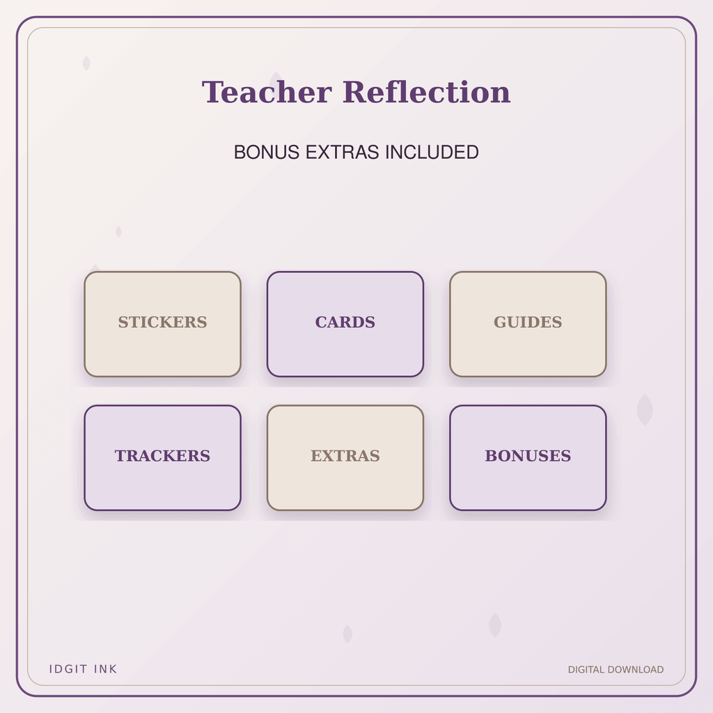 Idgit Ink Teacher Reflection deluxe journal and planner bundle — included digital stickers and cards