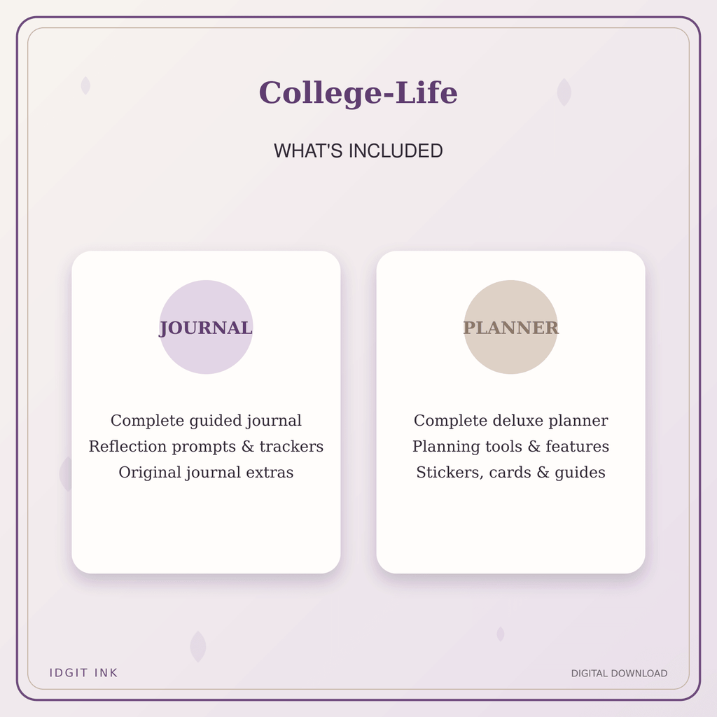 Idgit Ink College-Life deluxe journal and planner bundle — complete journal and planner bundle contents