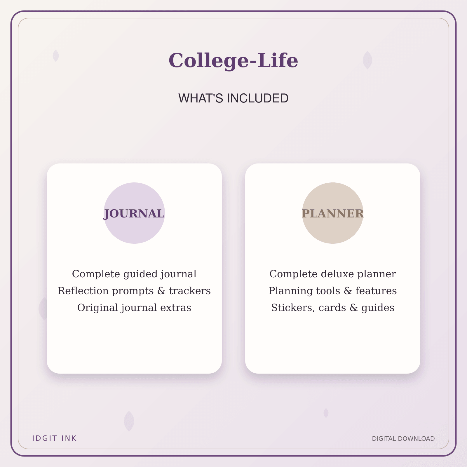Idgit Ink College-Life deluxe journal and planner bundle — complete journal and planner bundle contents