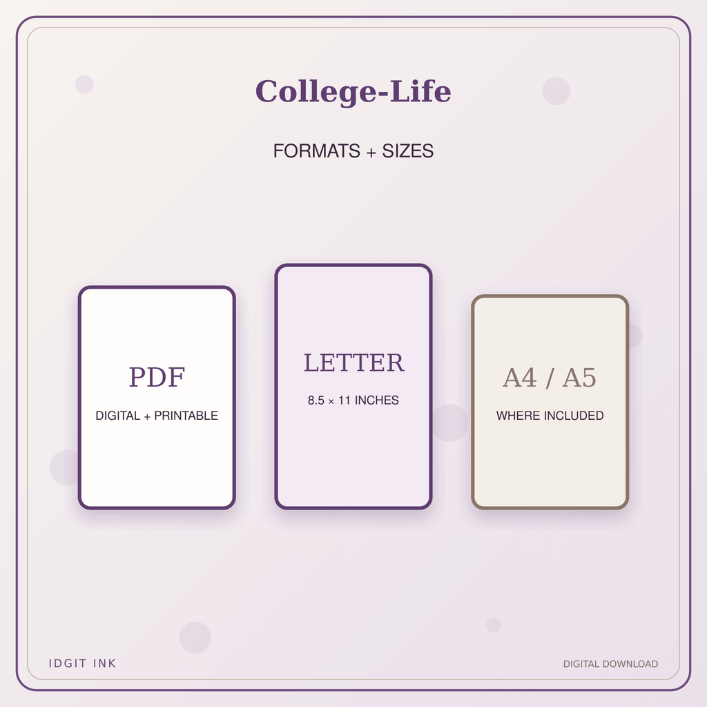 Idgit Ink College-Life deluxe journal and planner bundle — digital formats and available page sizes