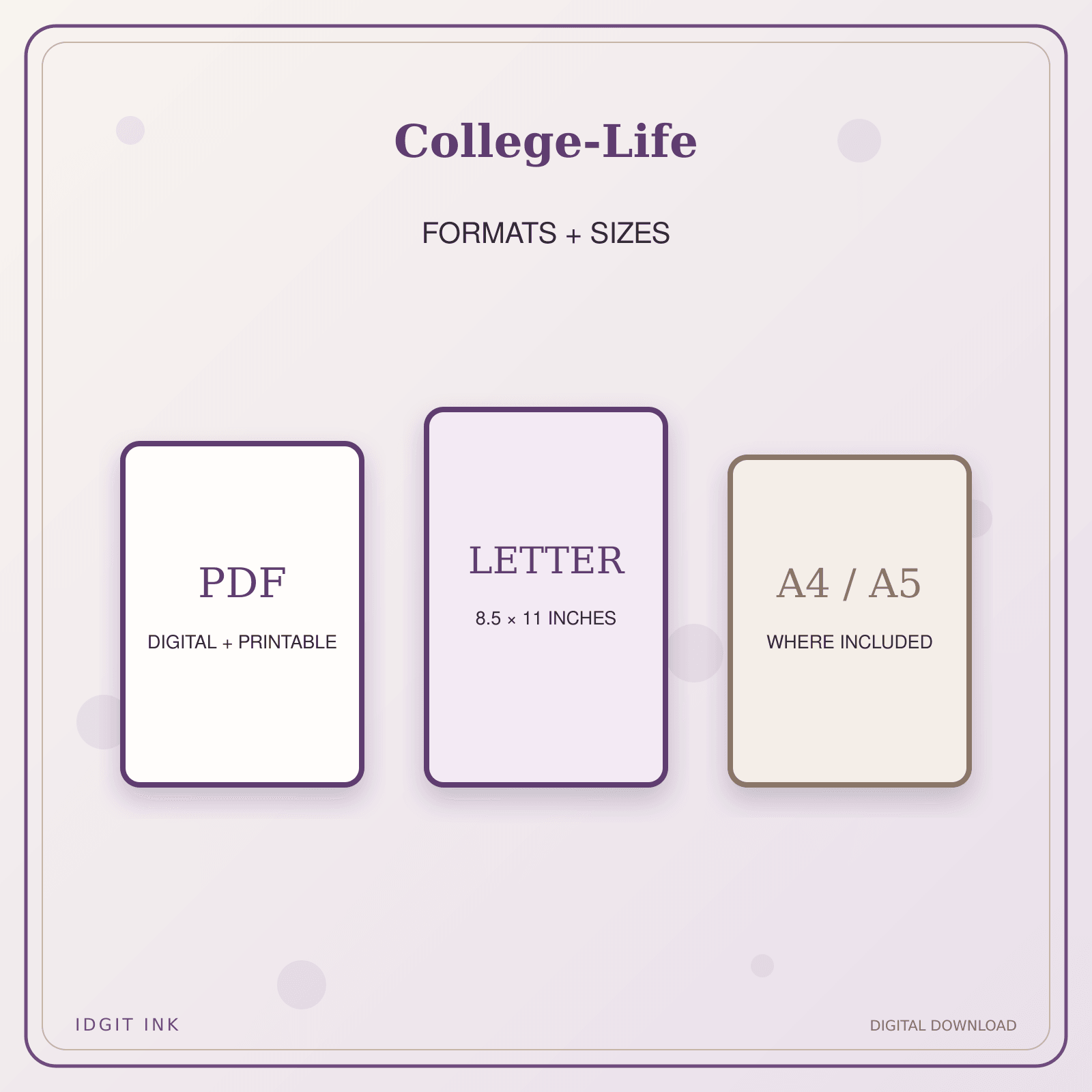 Idgit Ink College-Life deluxe journal and planner bundle — digital formats and available page sizes