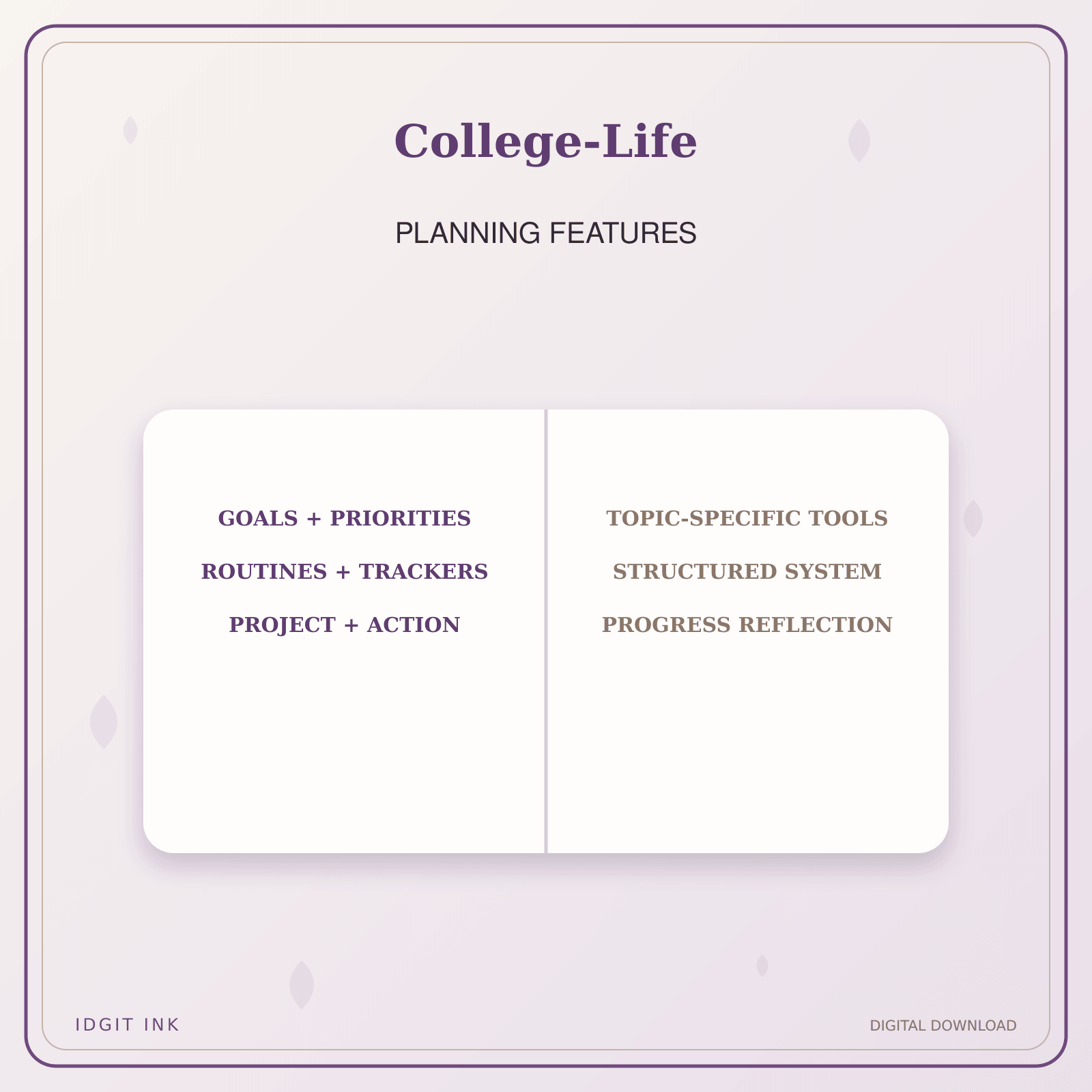 Idgit Ink College-Life deluxe journal and planner bundle — planner organization and planning features