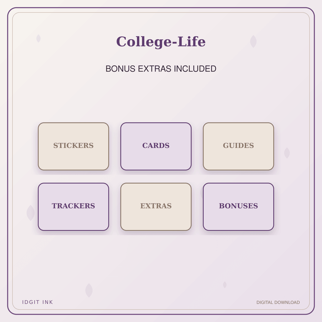 Idgit Ink College-Life deluxe journal and planner bundle — included digital stickers and cards
