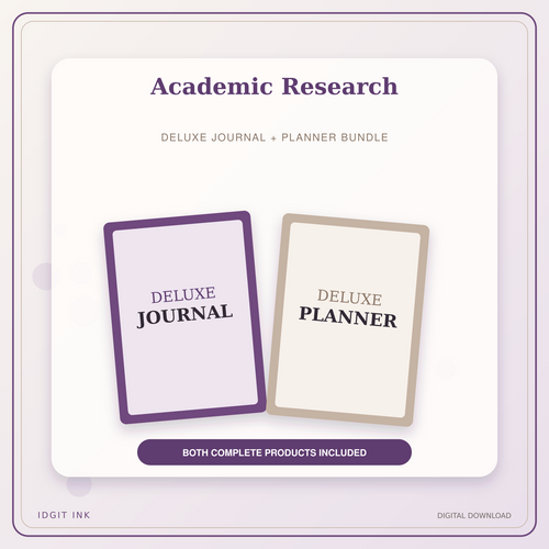 Idgit Ink Academic Research deluxe journal and planner bundle — primary bundle cover showing both deluxe products
