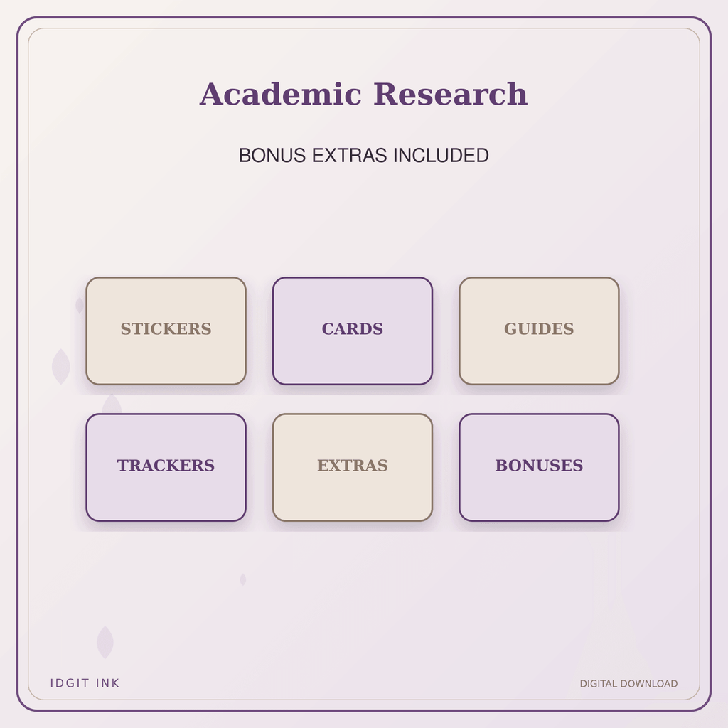 Idgit Ink Academic Research deluxe journal and planner bundle — included digital stickers and cards