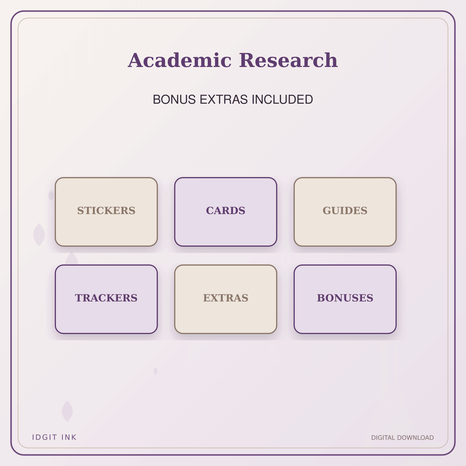 Idgit Ink Academic Research deluxe journal and planner bundle — included digital stickers and cards