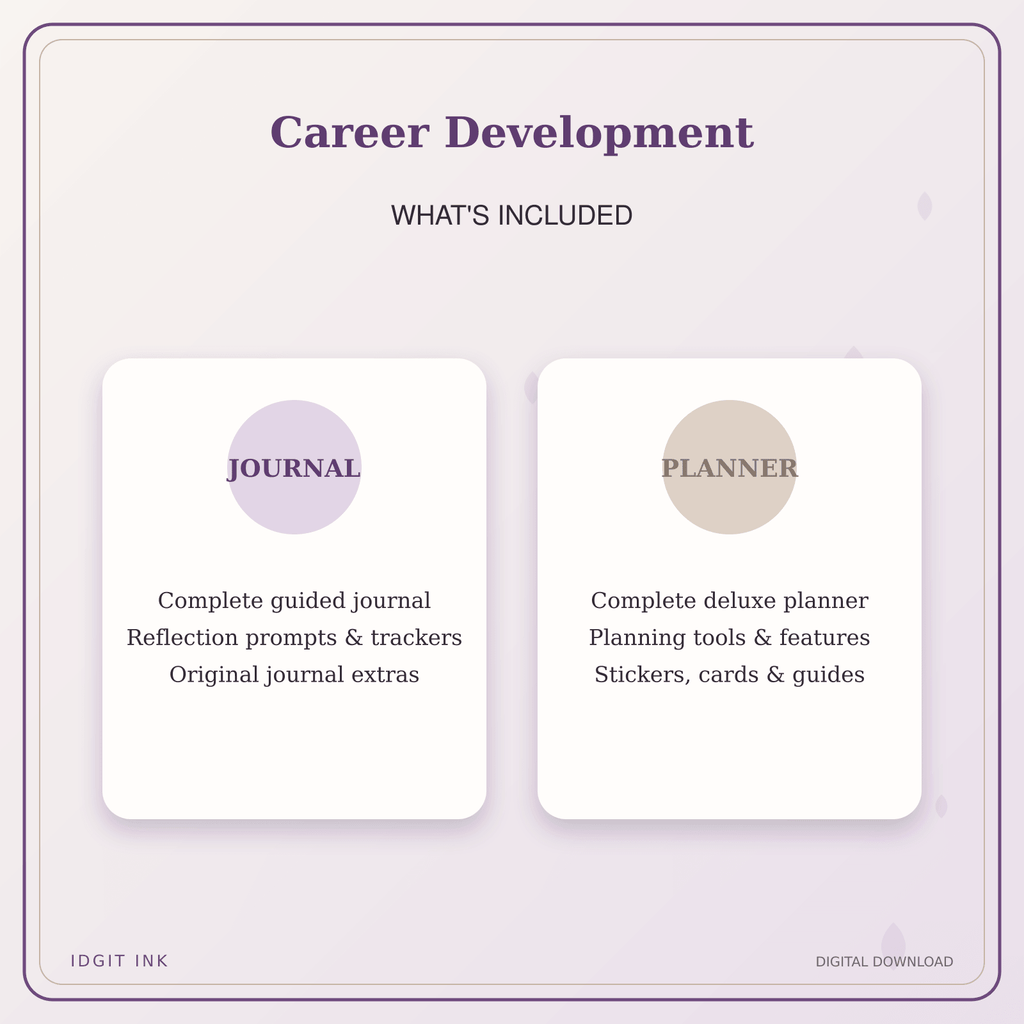 Idgit Ink Career Development deluxe journal and planner bundle — complete journal and planner bundle contents