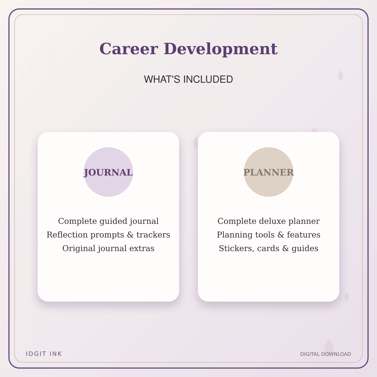 Idgit Ink Career Development deluxe journal and planner bundle — complete journal and planner bundle contents