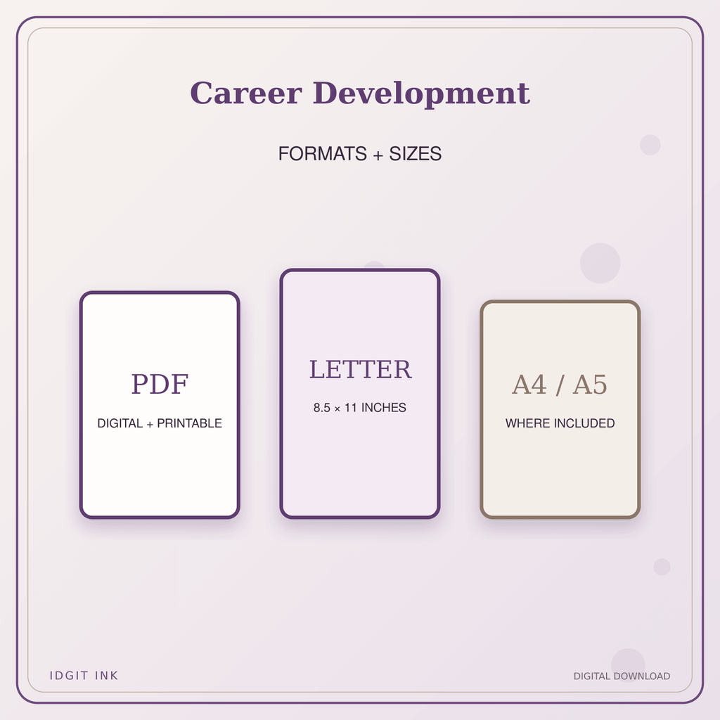 Idgit Ink Career Development deluxe journal and planner bundle — digital formats and available page sizes