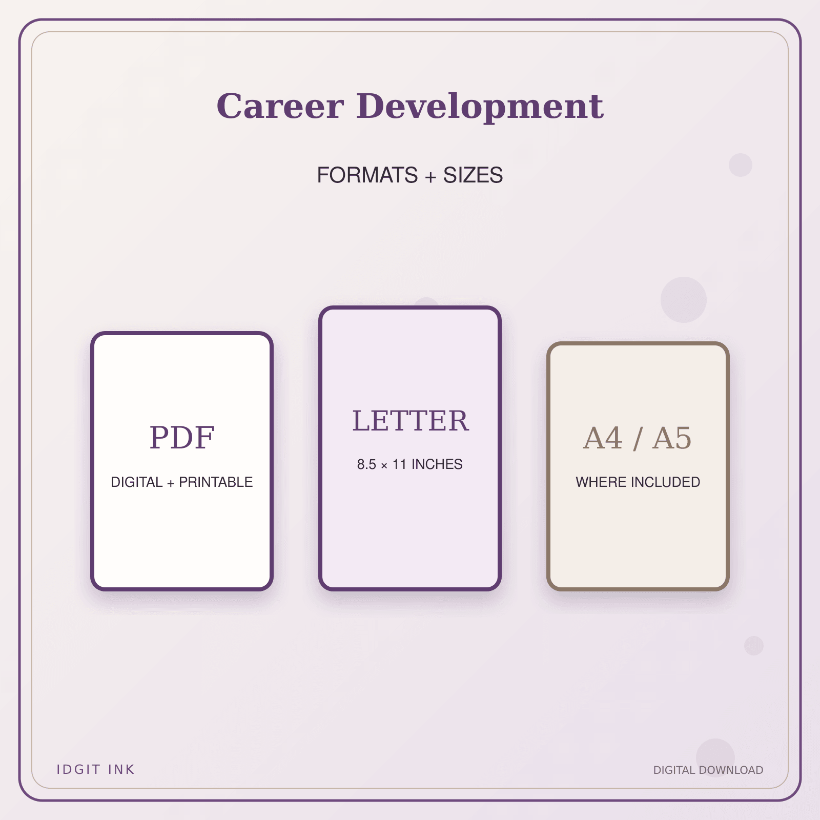 Idgit Ink Career Development deluxe journal and planner bundle — digital formats and available page sizes