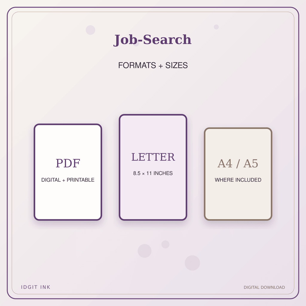 Idgit Ink Job-Search deluxe journal and planner bundle — digital formats and available page sizes