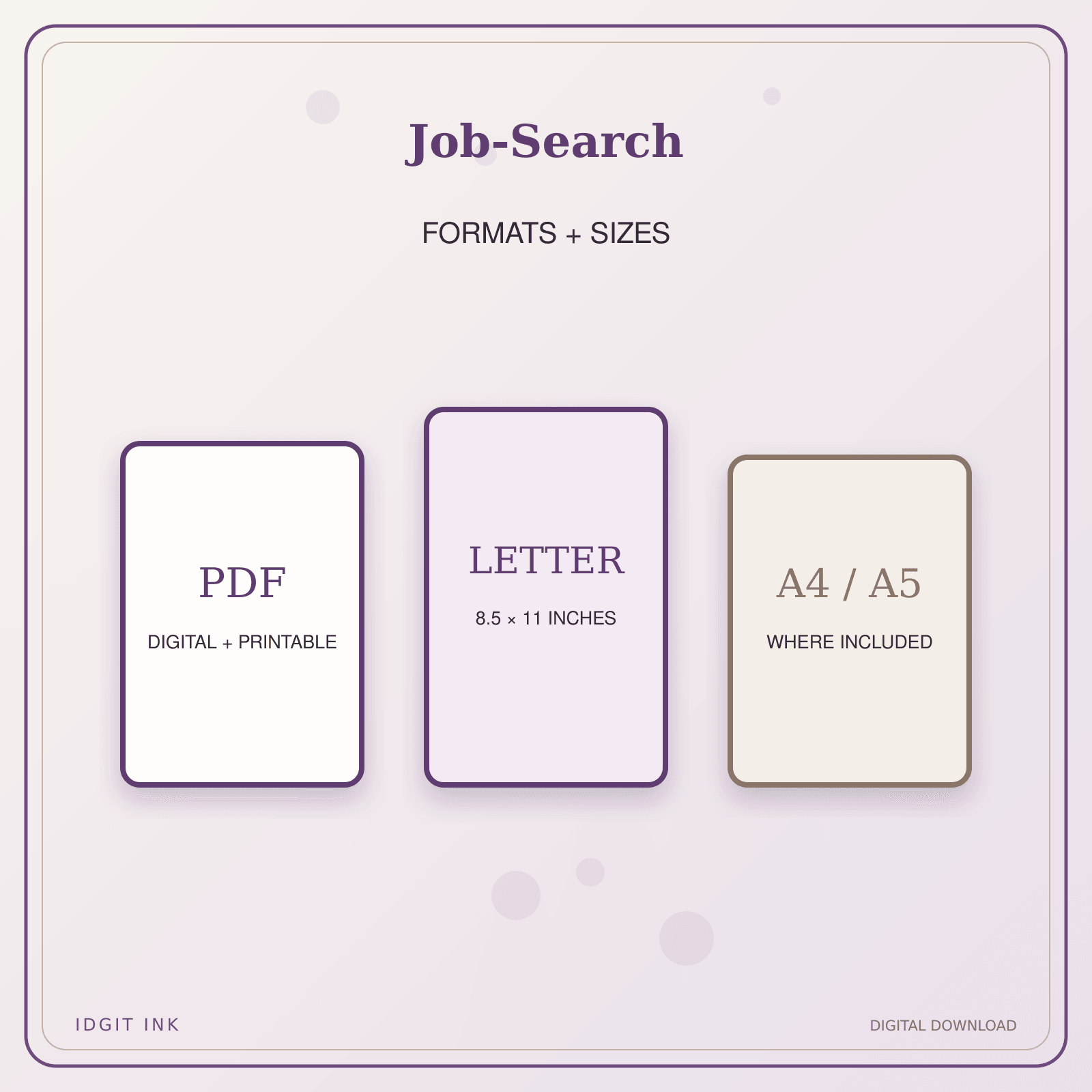Idgit Ink Job-Search deluxe journal and planner bundle — digital formats and available page sizes