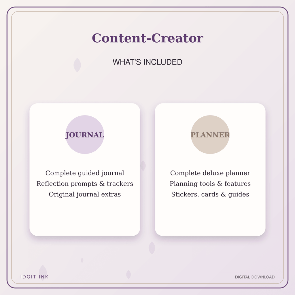 Idgit Ink Content-Creator deluxe journal and planner bundle — complete journal and planner bundle contents