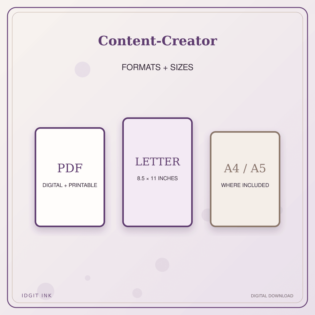 Idgit Ink Content-Creator deluxe journal and planner bundle — digital formats and available page sizes