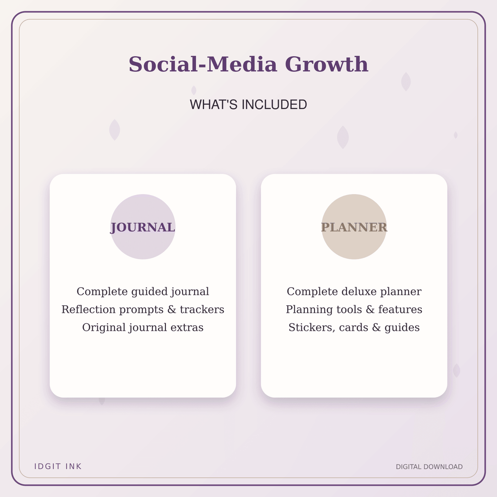 Idgit Ink Social-Media Growth deluxe journal and planner bundle — complete journal and planner bundle contents