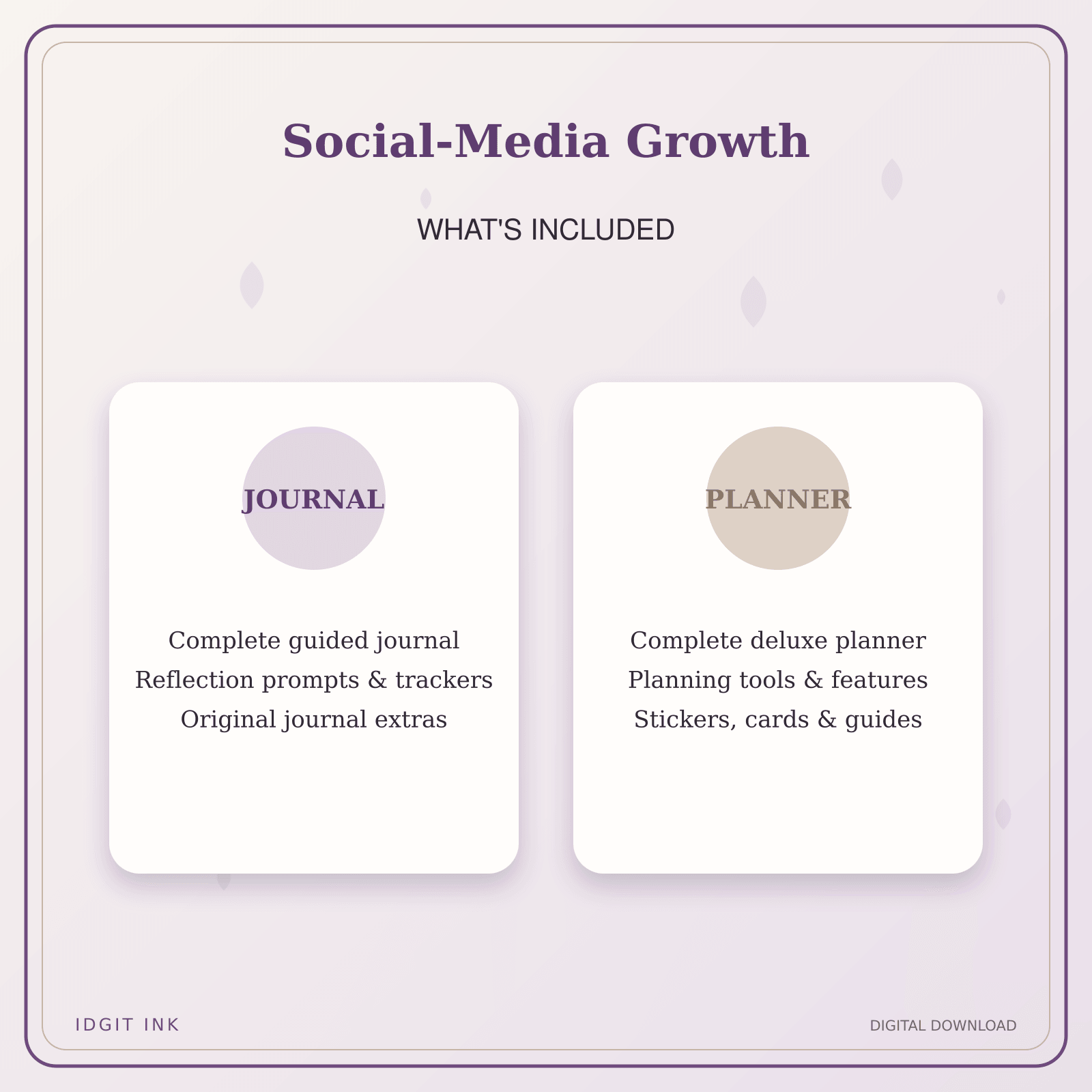 Idgit Ink Social-Media Growth deluxe journal and planner bundle — complete journal and planner bundle contents