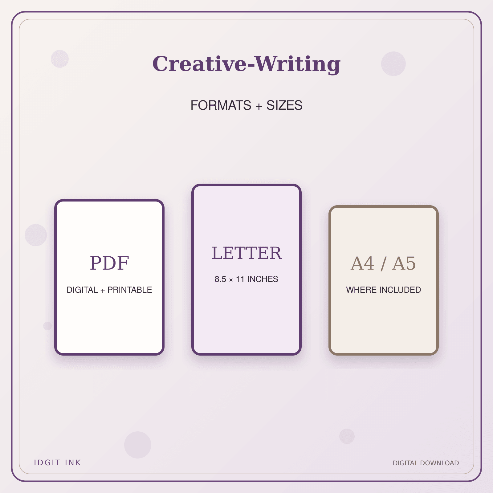 Idgit Ink Creative-Writing deluxe journal and planner bundle — digital formats and available page sizes