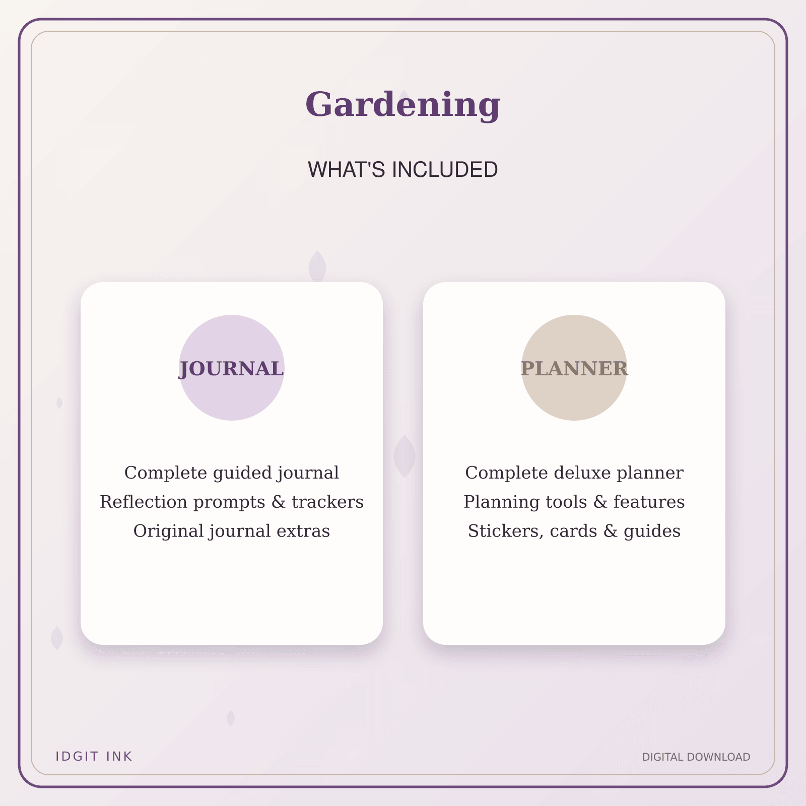 Idgit Ink Gardening deluxe journal and planner bundle — complete journal and planner bundle contents