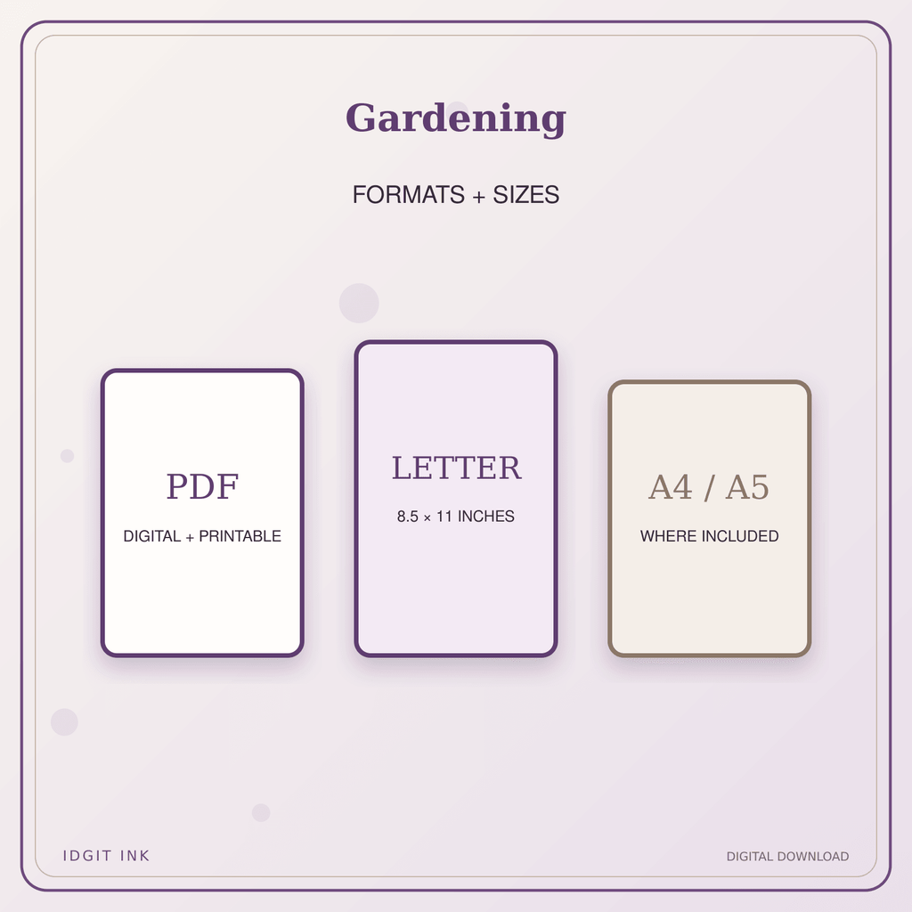 Idgit Ink Gardening deluxe journal and planner bundle — digital formats and available page sizes