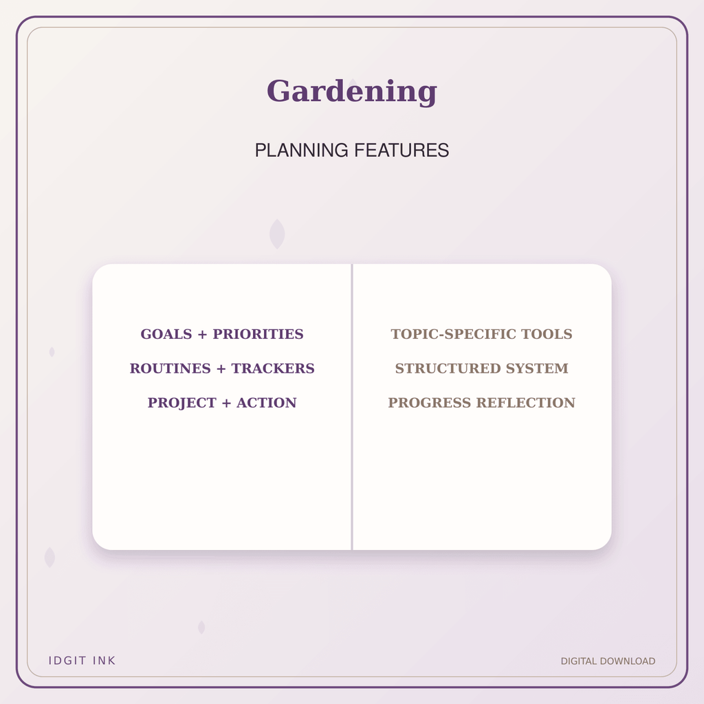 Idgit Ink Gardening deluxe journal and planner bundle — planner organization and planning features