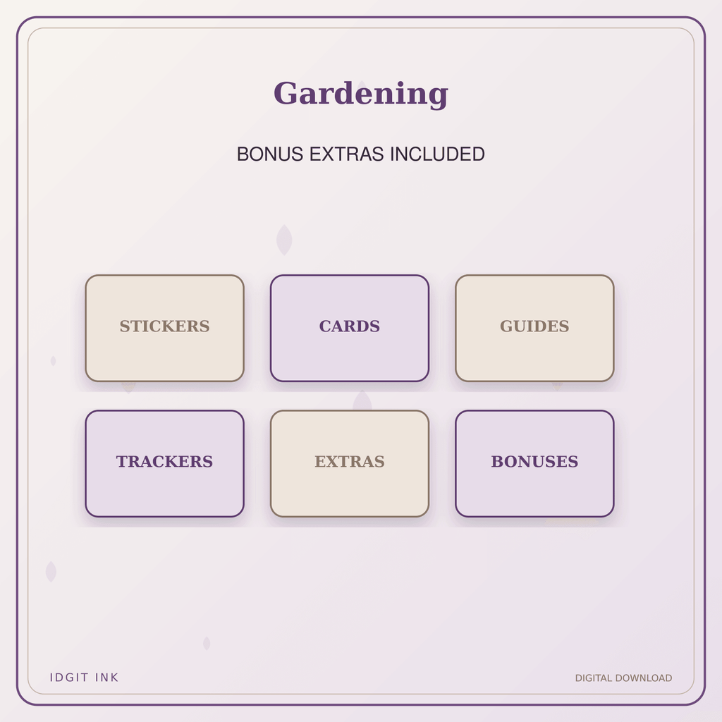 Idgit Ink Gardening deluxe journal and planner bundle — included digital stickers and cards