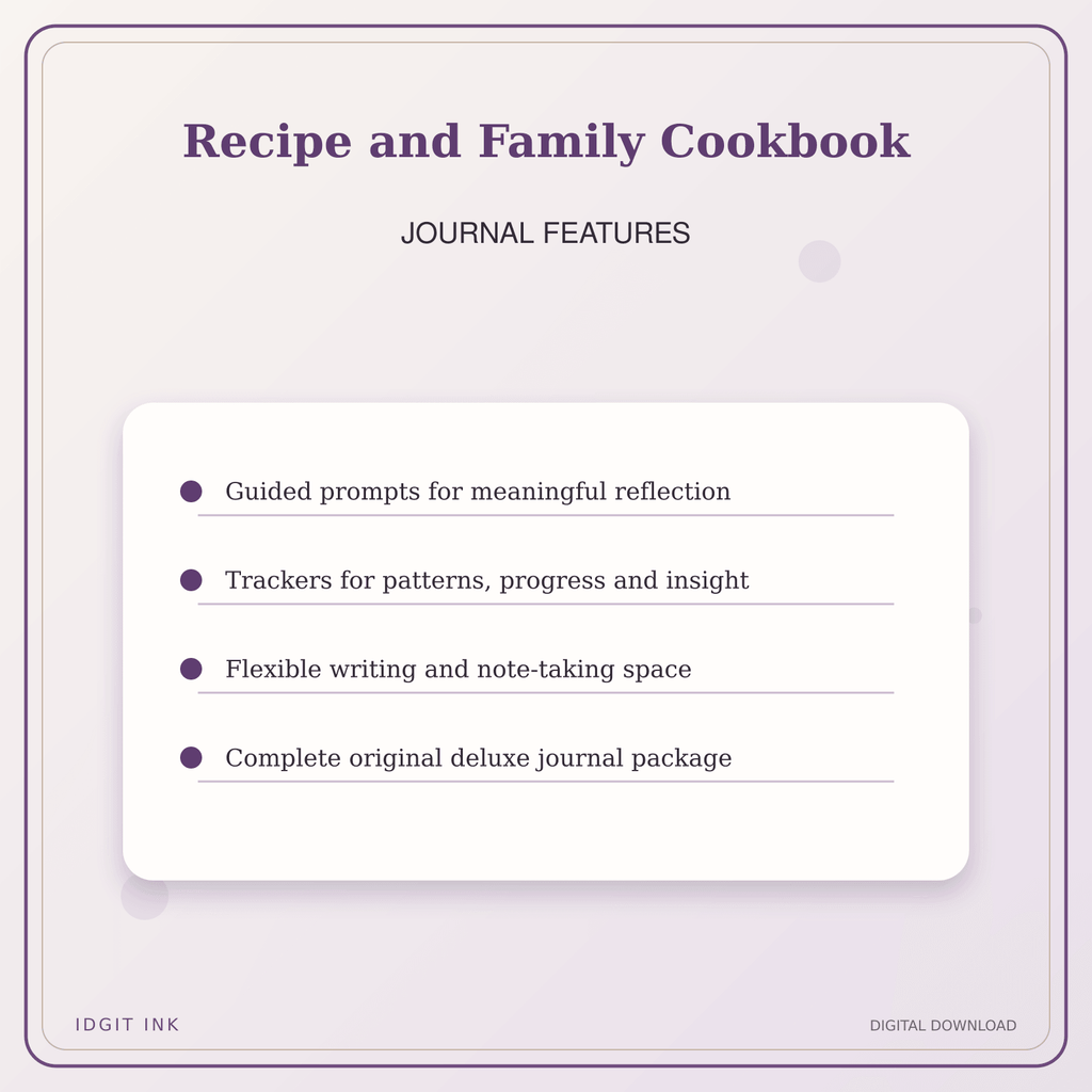 Idgit Ink Recipe and Family Cookbook deluxe journal and planner bundle — journal prompts and reflection features